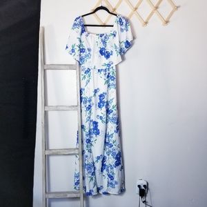 NWT SOIEBLU WHITE WITH BLUE FLOWERS OFF THE SHOULDER MAXI DRESS SIZE LARGE